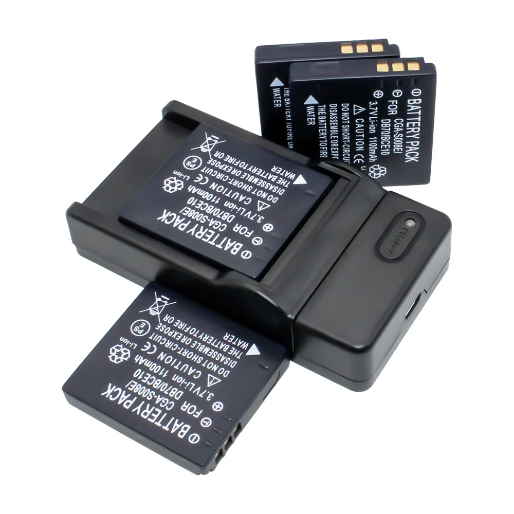 4x CGA-S008E Камера Батарея& DB-70 USB Зарядное устройство для цифрового фотоаппарата Panasonic DMW-BCE10 VW-VBJ10 FS20 FX500K FX500S FX520