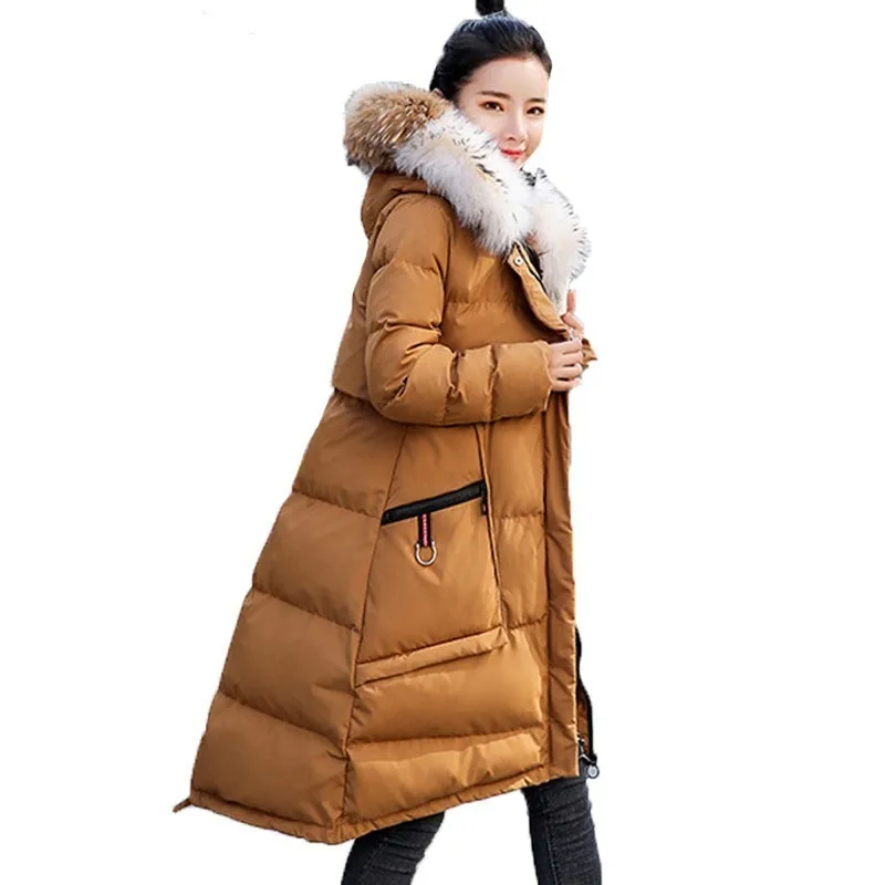Korean 2021 New Loose Plus Size Casual Long Winter Jacket Women Real Raccoon Hair Collar Down Cotton Padded Parka A603 | Женская одежда