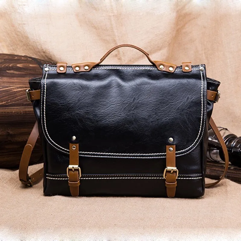 

PU Leather Handbags Retro Men's Briefcase Computer Laptop Messenger Bag Crossbody Shoulder Business Bolso Hombre Fashion Tote