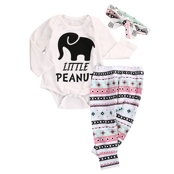 

2019 Toddler Newborn Baby Boy Girls Clothes Suit 3pcs Long Sleeve Bodysuit Tops Printed Pant Outfits Set Cotton Autumn New 0-12M