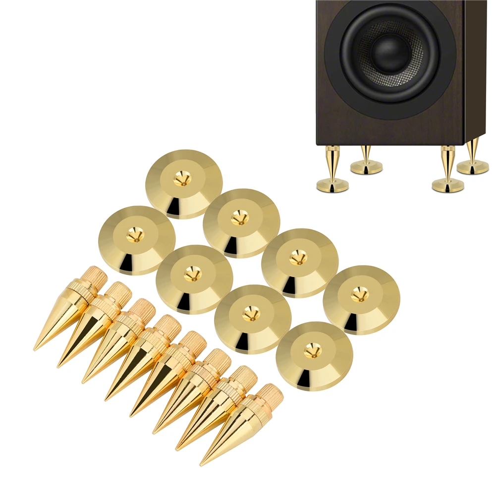 

8 Pairs 6 x 36MM Copper Speaker Spike Isolation Stand + Base Pad Feet Mat Speaker Isolation Gold Plating High Quality