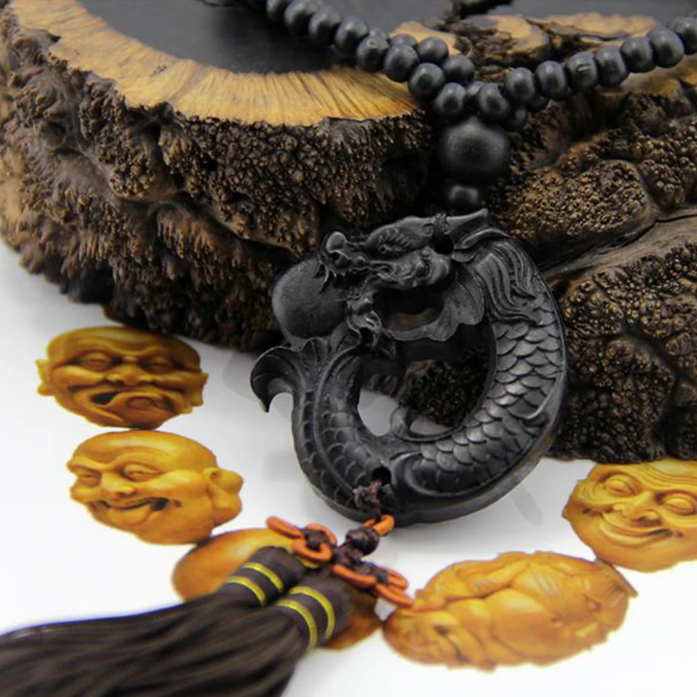 Crafts Carving Hang Decorations Dragon Sculpture Ebony Wood Car Pendant Chinese Fengshui Prayer