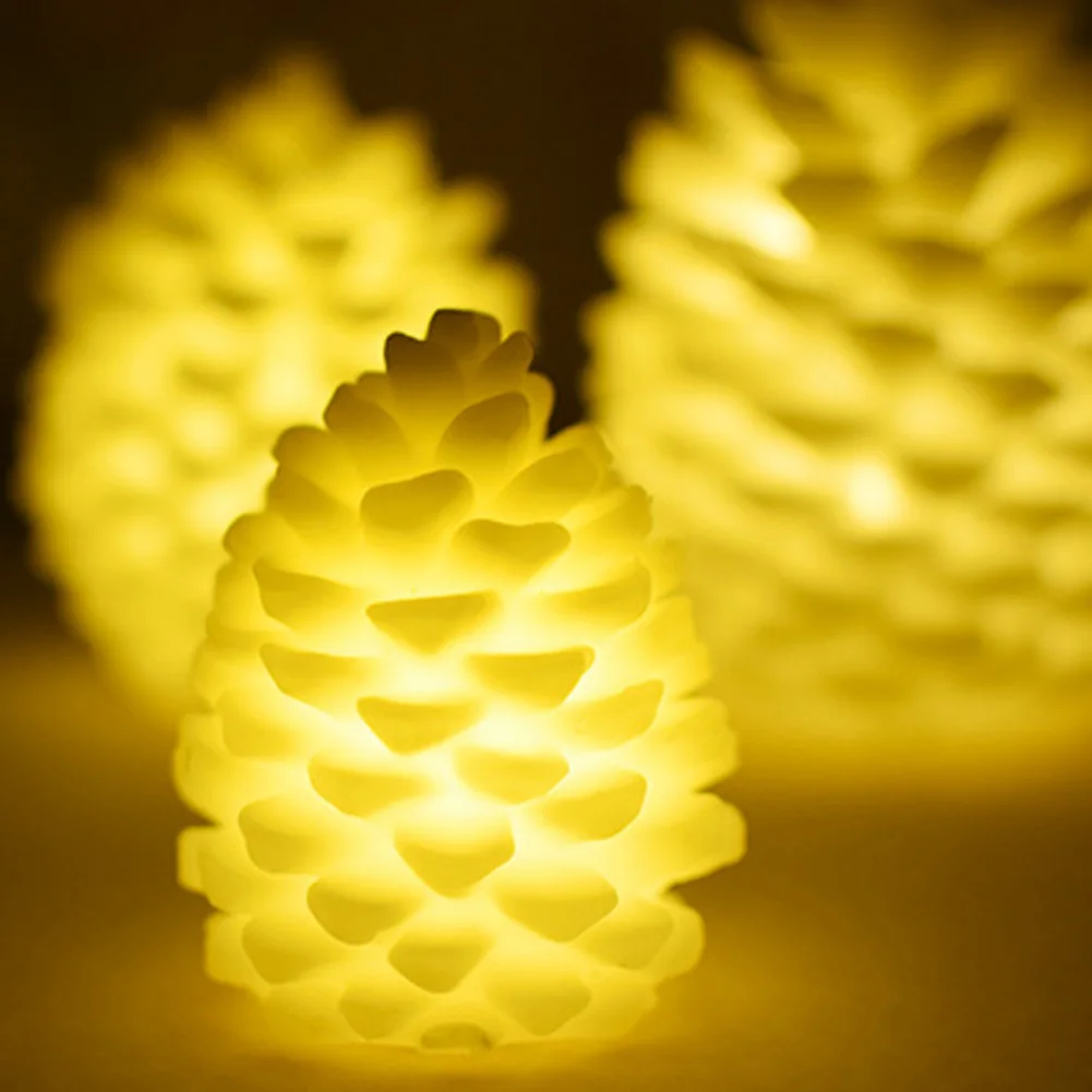 

S/M/L Table Light Warm White Ornaments Electric Candle Pine Cone Flameless Night Light Home Decor UV Paraffin Wax