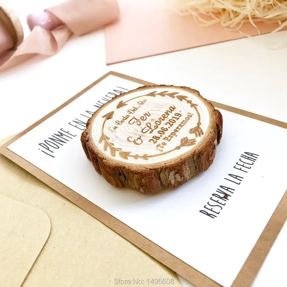  Wooden slice save the date wedding invitation Magnet wedding favors personalized save the date magn