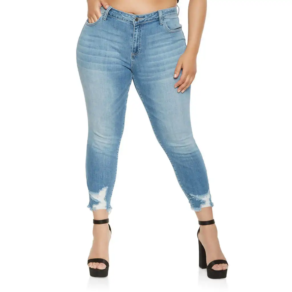 

Fashion Women Plus Size Jeans High Elastic Skinny Denim Pencil Pants Ladies Casual Ripped Hole Washed Jeans Feet Pants Trouser