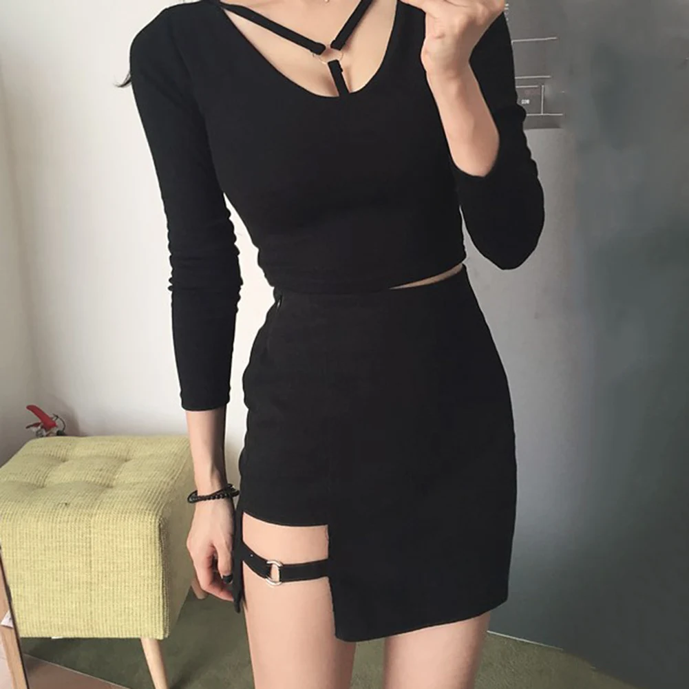 

Women Skirts High Waist Bodycon Black Irregular Mini Skirts Asymmetrical New Style Pencil Skirts Ladies Sexy Short Skirt Black