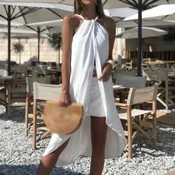 Летние каникулы женское платье повседневное свободное сексуальное без рукавов Strappy Backless split dress