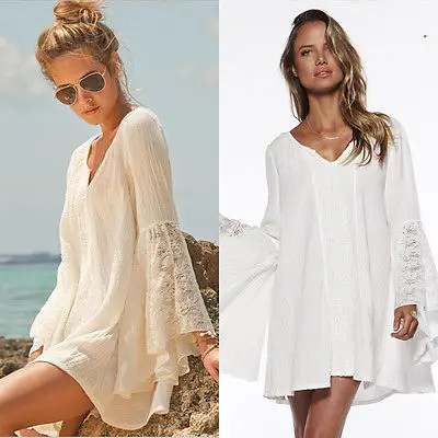 Women Vintage Hippie Boho Bell Sleeves Gypsy Lace Mini Dress Women Vintage Hippie Boho Bell Sleeves Gypsy Lace Mini Dress