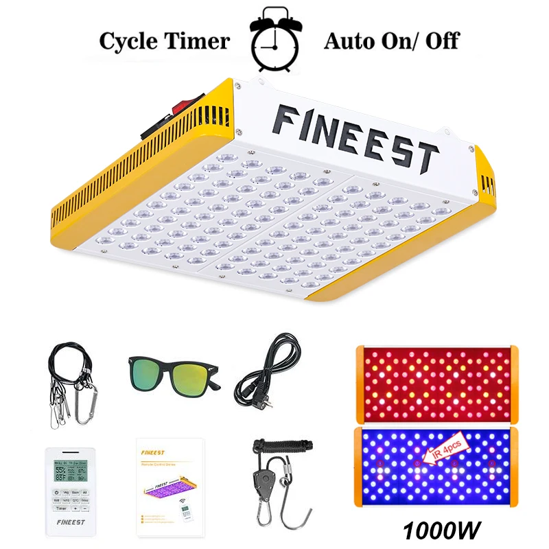 

FINEEST Led Grow Light Full Spectrum 1000W Remote Control Timer Veg Bloom for Indoor Plants phyto lamp veg seedings flower grow