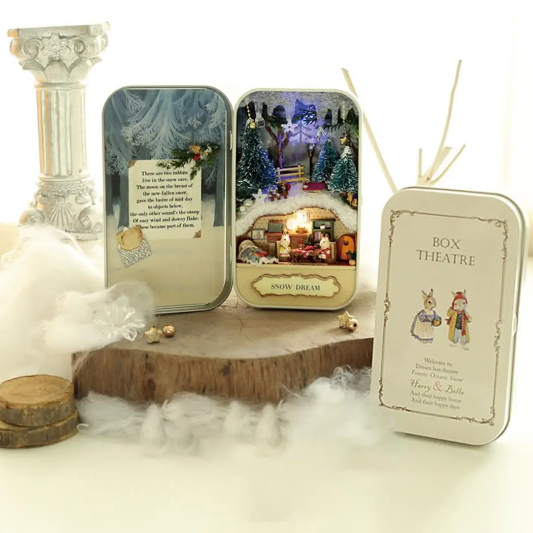Box Theatre roombox doll miniature Wooden Miniature Puzzle Toy DIY Doll House Furniture Nostalgic Theme Scene for Children