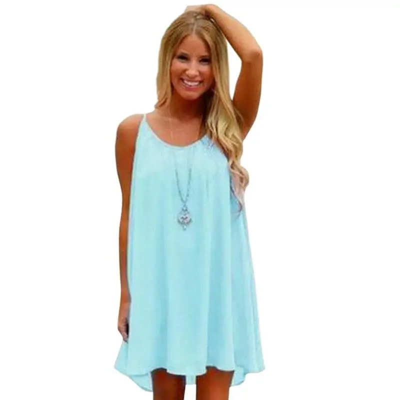 

Women European Chiffon Solid Backless Mesh Patchwork Slip Dress(Light Blue)