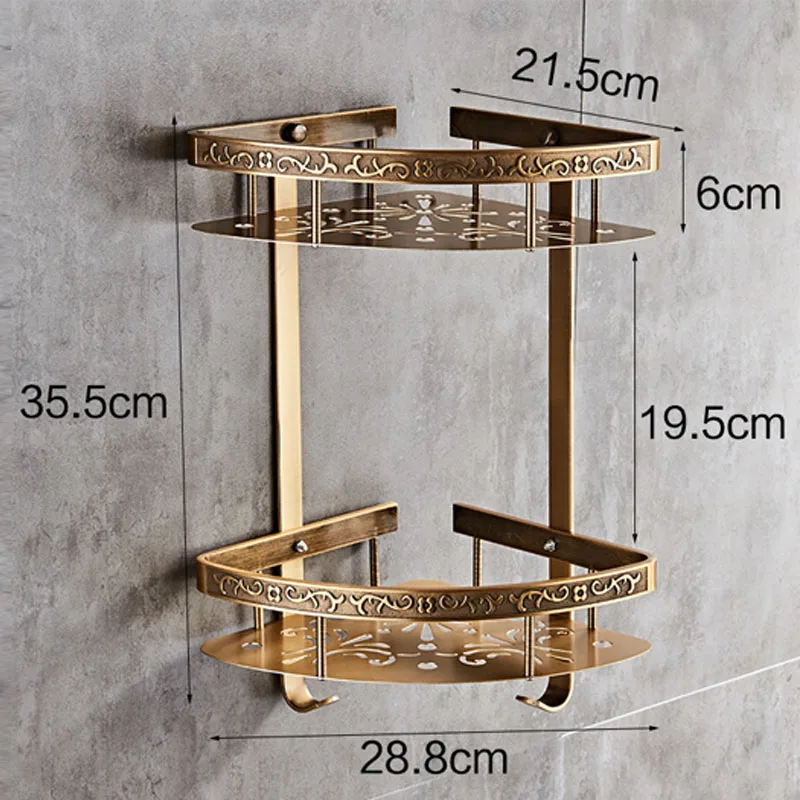 Античная алюминиевая двухслойная угловая полка для ванной комнаты, держатель для ванной комнаты, корзина для ванной комнаты, аксессуары для ванной комнаты