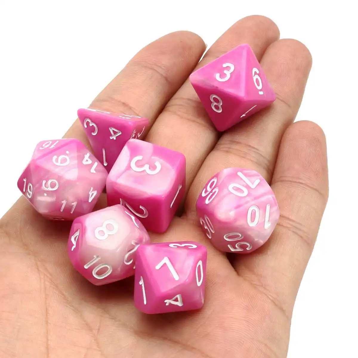 7 قطعة/المجموعة الاكريليك الوردي نرد متعدد الأوجه ل DND RPG MTG لعب دور لعبة مع الأسود قولته حقيبة الترفيه عدد النردات متعة