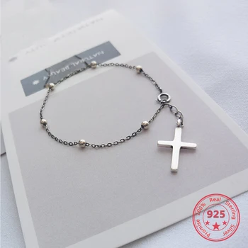 

Hot Sale 100% 925 Silver Korea Style Simple Trendy Faith Cross Charm Bracelets Jewelry for Women