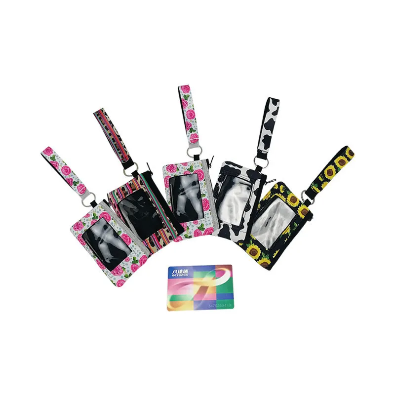 5pcs New Arrival 4 Style Neoprene Card Pocket Keychain Mini Woman Change Handbag With Pvc Window | Дом и сад