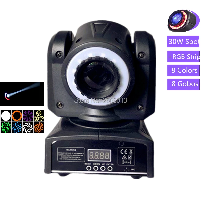 30 Вт LED Spot Gobos Moving Head Light с RGB осветительной полосой/США Luminums DMX Patterns DJ Stage Lighting|Эффект