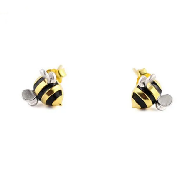 

RETTI Gold Color Bees Stud Earrings For Women Fashion Girl Gift 925 Sterling Silver Jewelry allergy