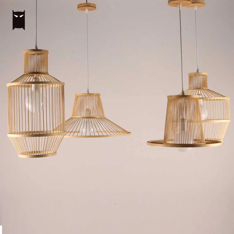 Ручная работа Бамбуковая плетеная Подвеска из ротанга подвесной светильник
