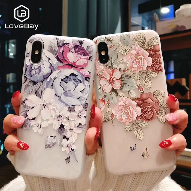 Lovebay Phone Case For iPhone 6 6S 7 8 Plus X XR XS Max 5 5s SE Fashion 3D Relief Flower Flamingo Leaf Soft TPU For iPhone XS