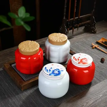 

Elegant Floral Printed Tea Box Ceramic Tea Storage Chinese Style Tea Caddies For Coffee Powder Organizer Cans White Red Teaware