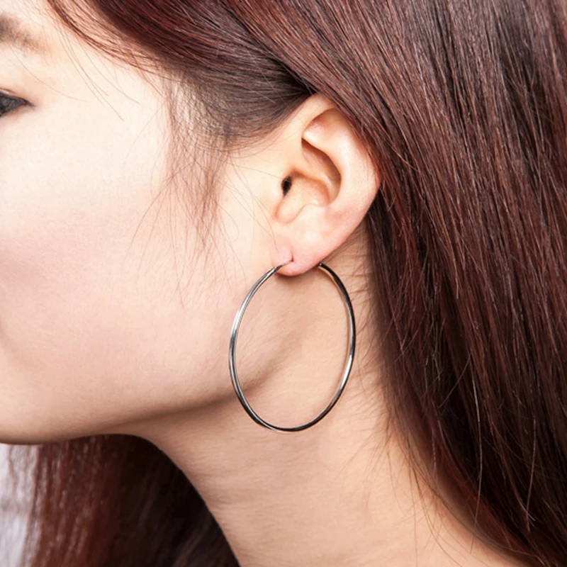 

Women Trendy Classic Big Zinc Alloy Stainless Steel Gold Color Silver Round Geometric Hoop Earrings