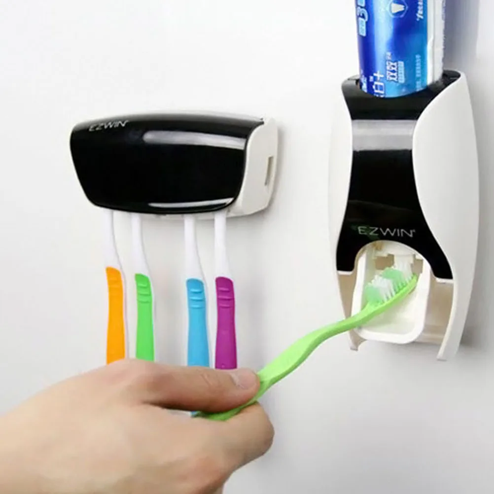 

Toothpaste Dispenser Toothpaste Squeezer With Brush Holder Set (Black)