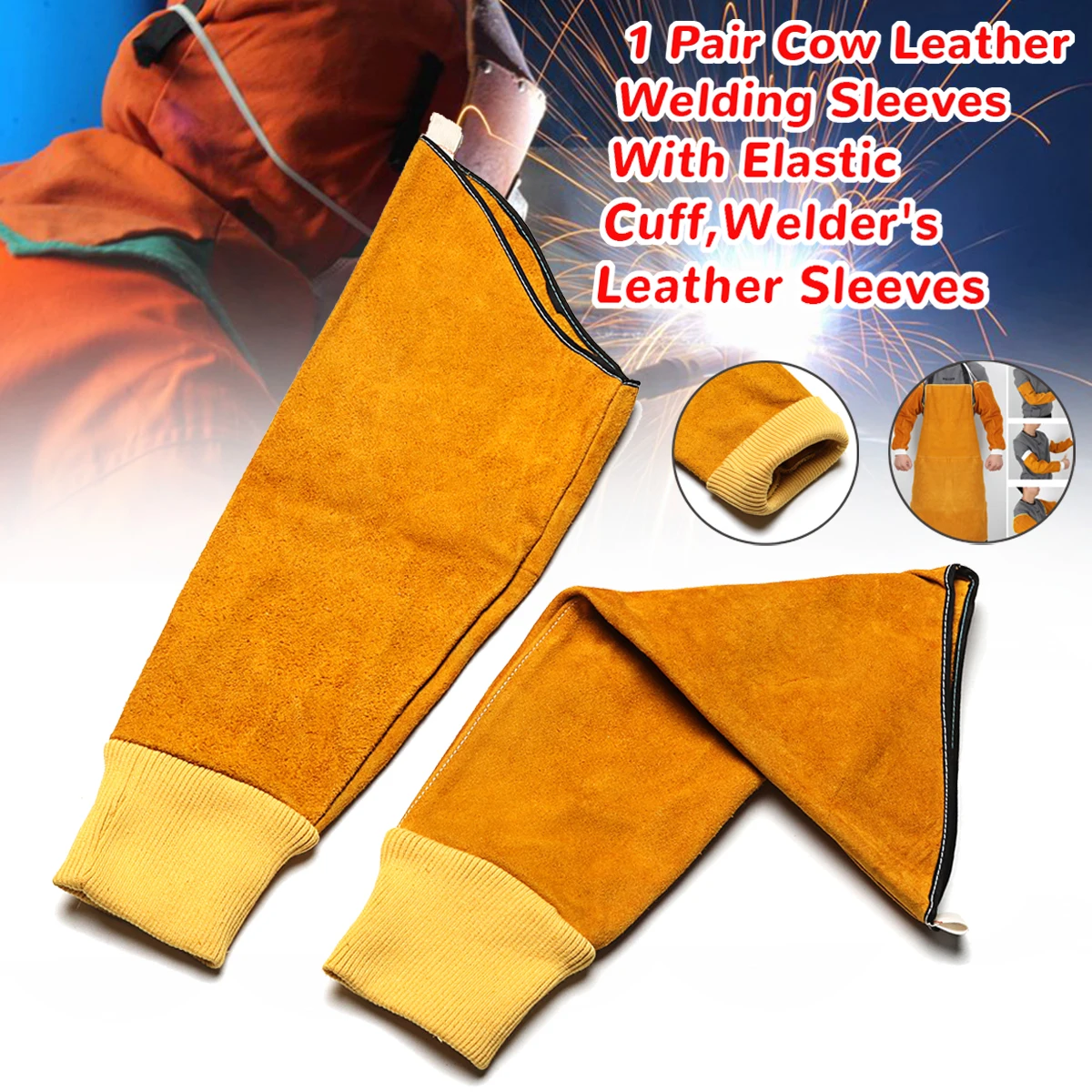 

New 1 Pair 22.6" Professional Cowhide Leather Welding Sleeve Cow Leather Protective Sleeves Welder Anti Fire