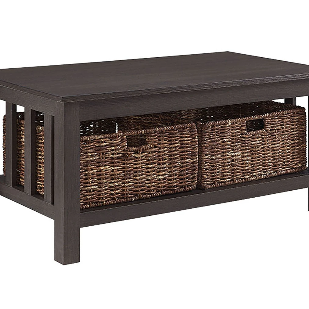 WE Furniture 40" Wood Storage Coffee Table with Totes EspressoCoffee