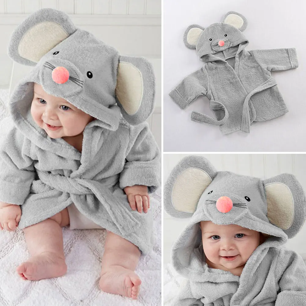 Baby Bathrobe Dressing,Baby Winter Sleepsuit, Kids Girls Boys Gown Mouse Toddler Hooded Towel Sleepwear for Kid (s,Gray)