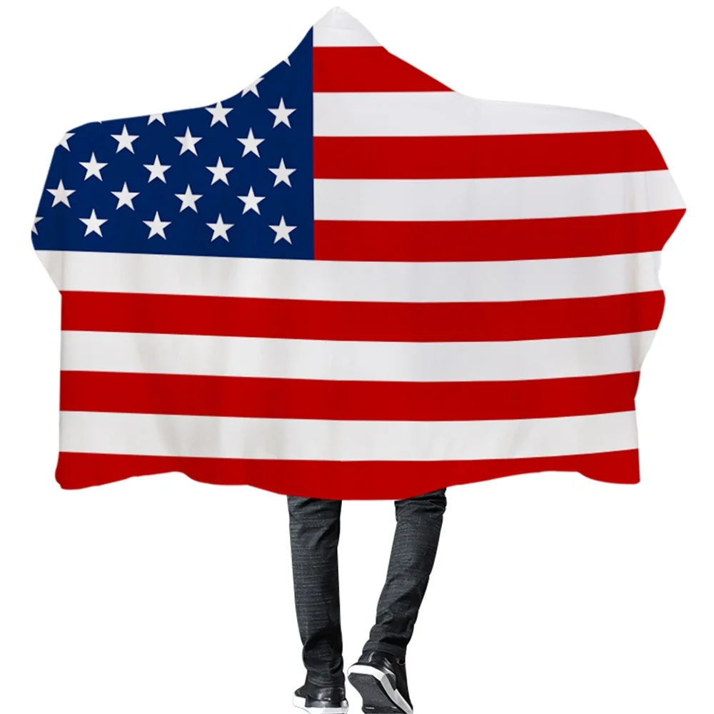 

Super Soft Premium Fleece Wearable Hooded Blanket US Flag Star-spangled Banner American Flag Throw Wrap Adults Children
