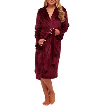 

S-5xl Flannel Robe Female Thick Hooded Dressing Gown Plus Size Belted Empire Women'S Bathrobe Winter Long Robe Womens Bath Robe