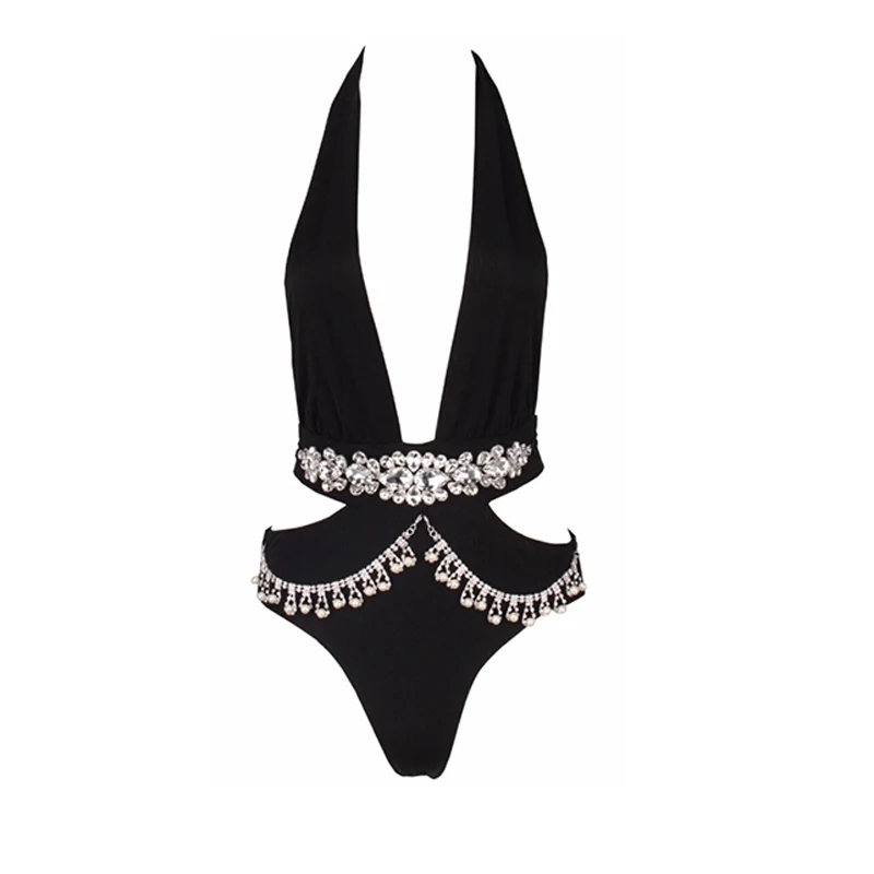 Women Bandage Crystal Diamond One Piece Swimwear Monokini Bikini 2019