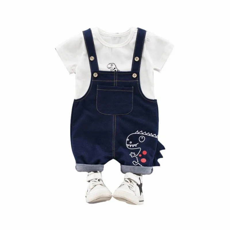 

Summer Children Infant Boy Girl Clothes Xiaolong T-Shirt Dinosaur Bib Pants 2pcs/Sets Toddler Fashion Clothing Baby Tracksuits