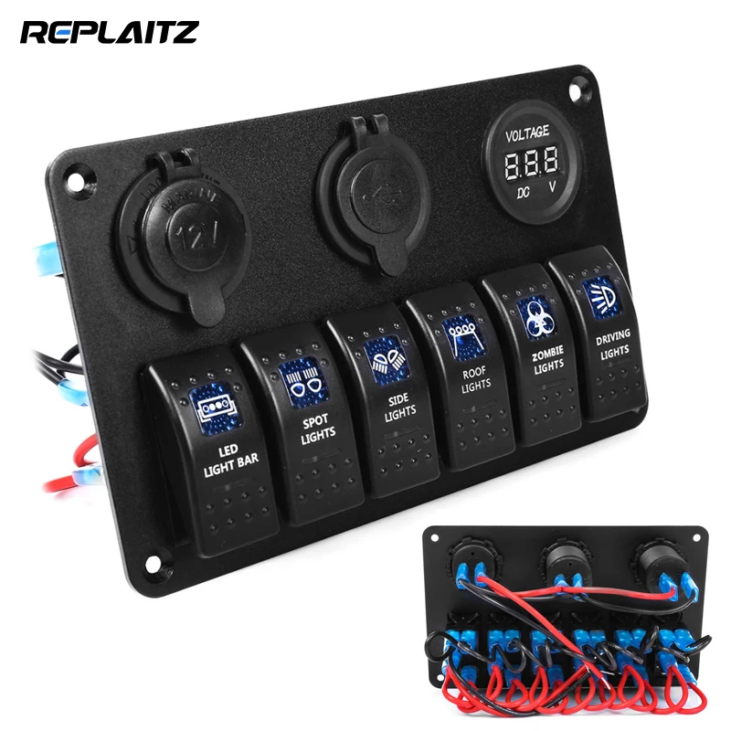 5 Pin DIY Car Lights Switch LED Light Control Panel Dual USB Charger 6