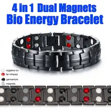 22x1,5 см 4 в 1 двухрядные Здоровья магнитной энергии браслет черный нержавеющая сталь звено цепи для мужчин женщин Рельеф боль магнит