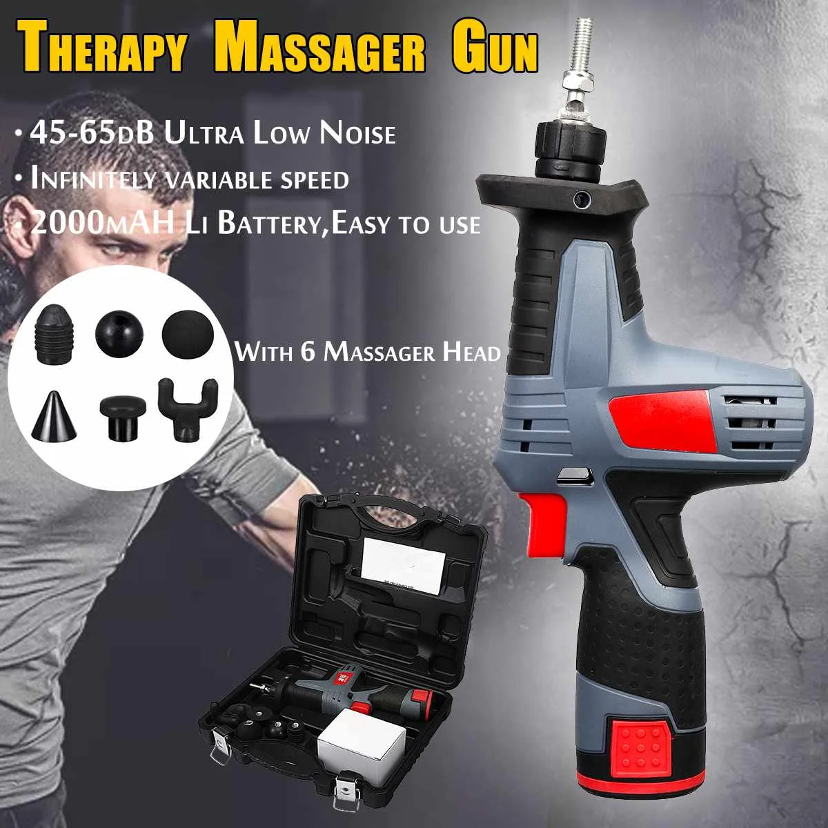 

Professional Massage Gun Muscle Relaxation Massager Electric Gym High Frequency Vibration Percussion Massage With 6 Massage Head