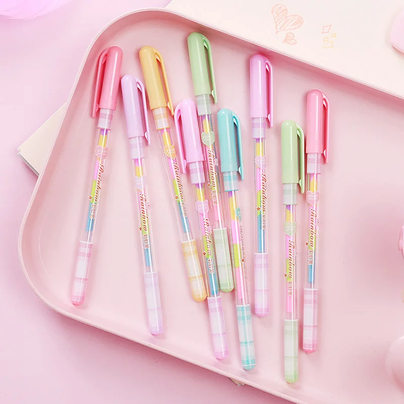 

1PC Cute Pens Creative Rainbow Pens 0.8mm Kawaii Gel Pens For Kids Girls Gift Office School Supplie Writing Stationery