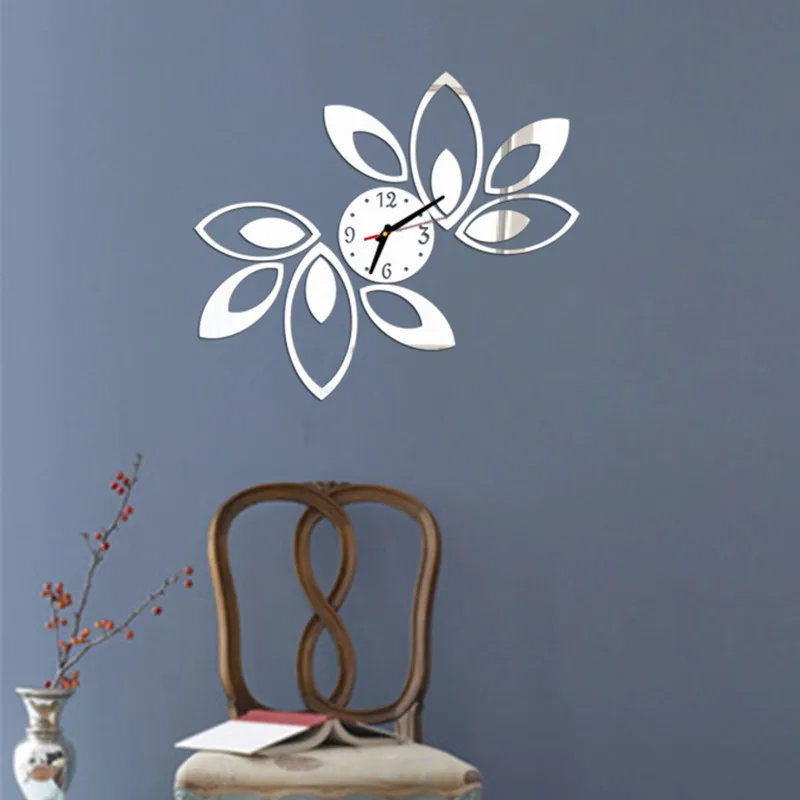 Flower Art Modern Luxury Design DIY Removable 3D Crystal Mirror Wall Clock Sticker Living Room Bedroom Decor | Дом и сад