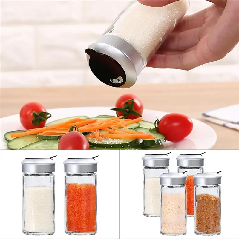 

2pcs Glass Pepper Spice Shaker Salt Seasoning Can Kitchen Cruet Condiment Bottle Coffee Sugar Seal Jar Container Castor