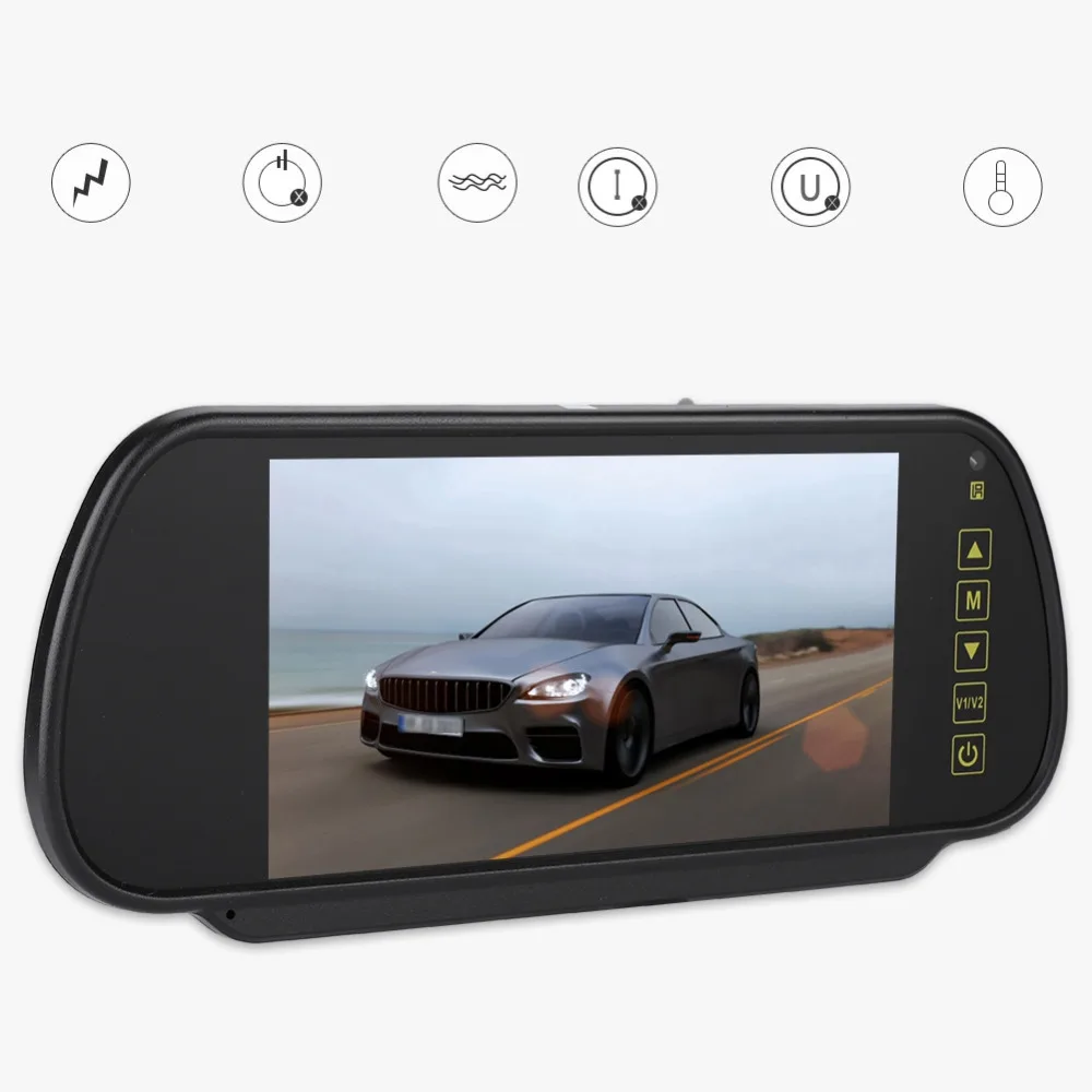 

7 Inch Car Rearview Mirror LCD Auto Dimming Monitor Rear View Camera With Bracket With External DVD Car TV Av2 Video Interface