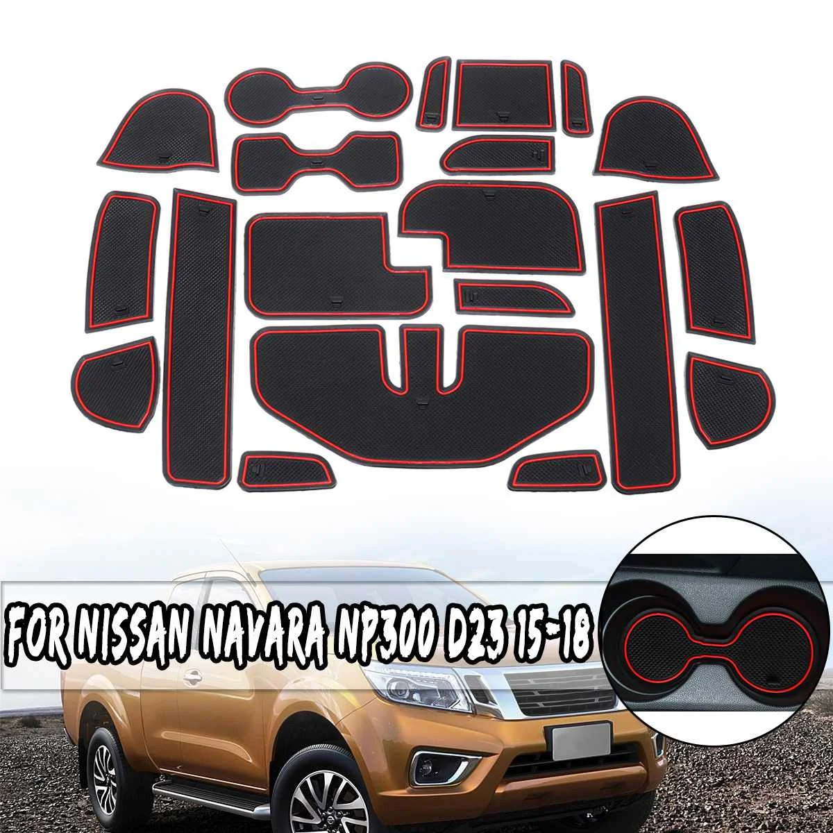 

20Pcs/Set Gate Slot Mat Anti-Slip Pad Cup Mat Interior Decoration Rubber Mats Car Styling for Nissan Navara NP300 D23 2015-2018