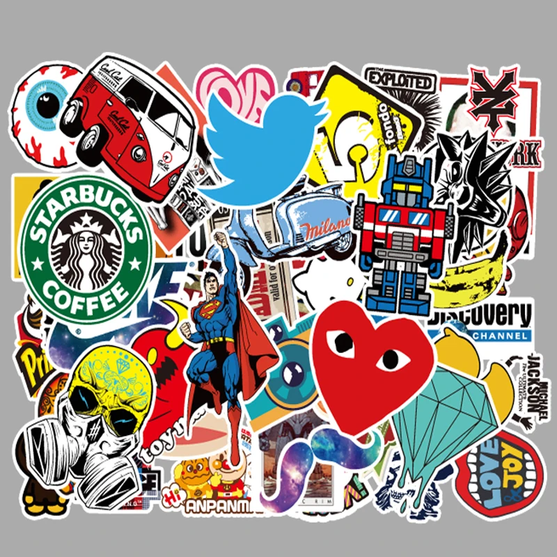 50 pcs 8 styles vinyl stickers for laptop pegatina portatil 15.6 skateboard skins for MacBook Air Pro Refrigerator sticker J57