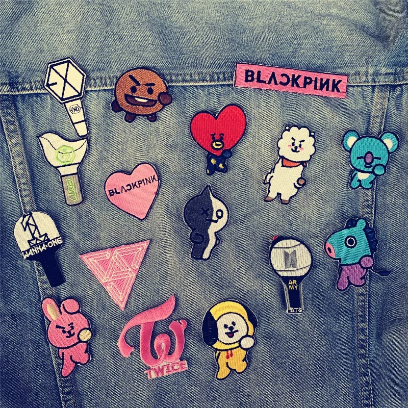 

BTS Bulletproof Youth Group BT21 Wanna One Blackpink GOT7 Embroidery Cloth Stickers DIY Clothing Stickers