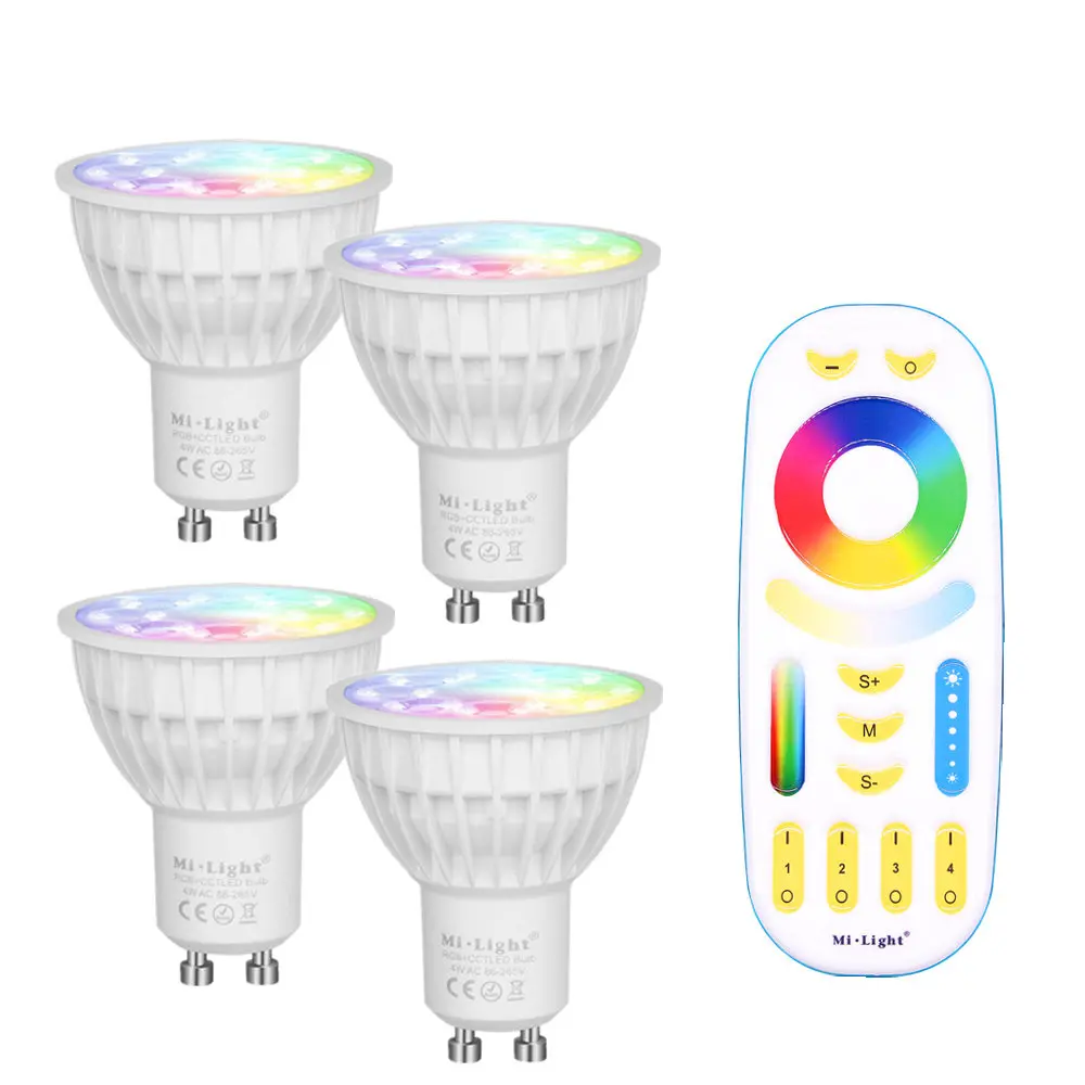 

Mi Light Dimmable Led Bulb 4W GU10 RGB CCT (2700-6500K) led Lamp Indoor Decoration + 2.4G RF LED Remote Control