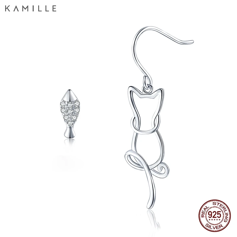 

Kamille100% 925 Sterling Silver Earrings For Women Asymmetric Cat Fish Dangle Earrings Hypoallergenic Sterling-silver-jewelry