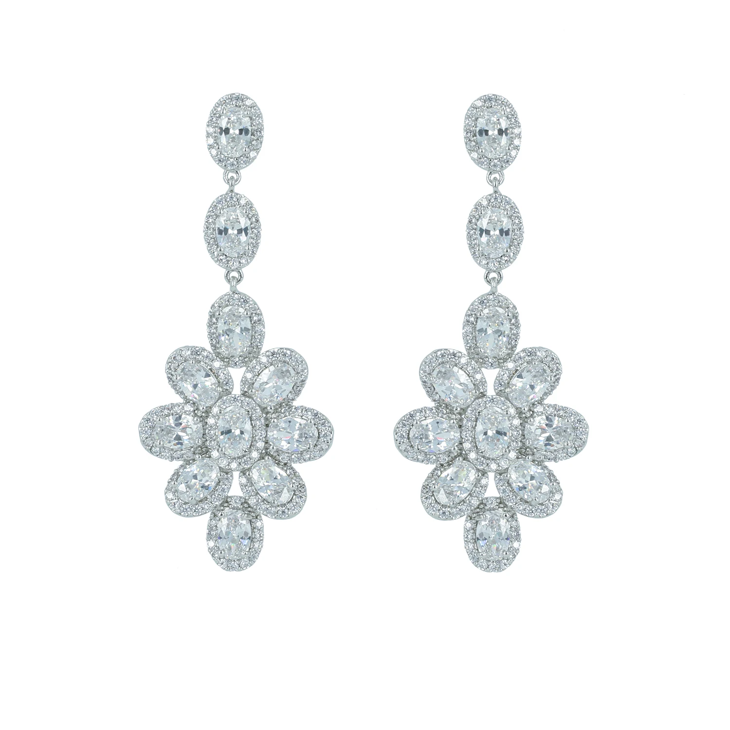 

Full CZ Cubic Zirconia Flower Earring Women Dangle Earrings Bridal Wedding Jewelry Accessories Gift CE10103