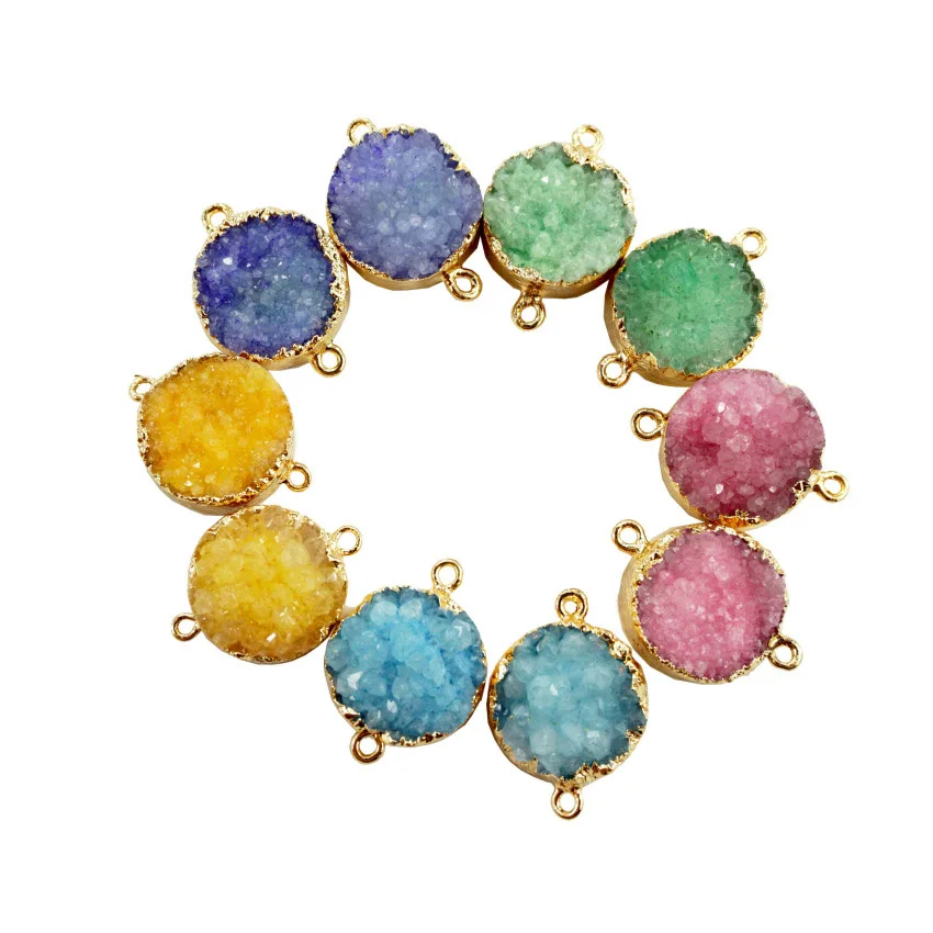 

20mm Mixed Colors Quartz Crystal Bead Natural Druzys Agates Pendants natural Stone Carnelian Connector DIY Jewelry Making