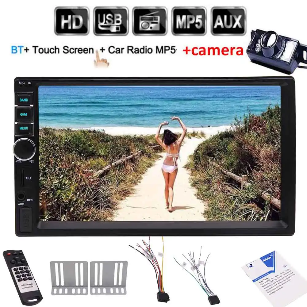 

Double 2 din Car Radio 7 Inch HD Player MP5 Touch Screen Digital Display Bluetooth Multimedia USB Autoradio Car +Backup Camera