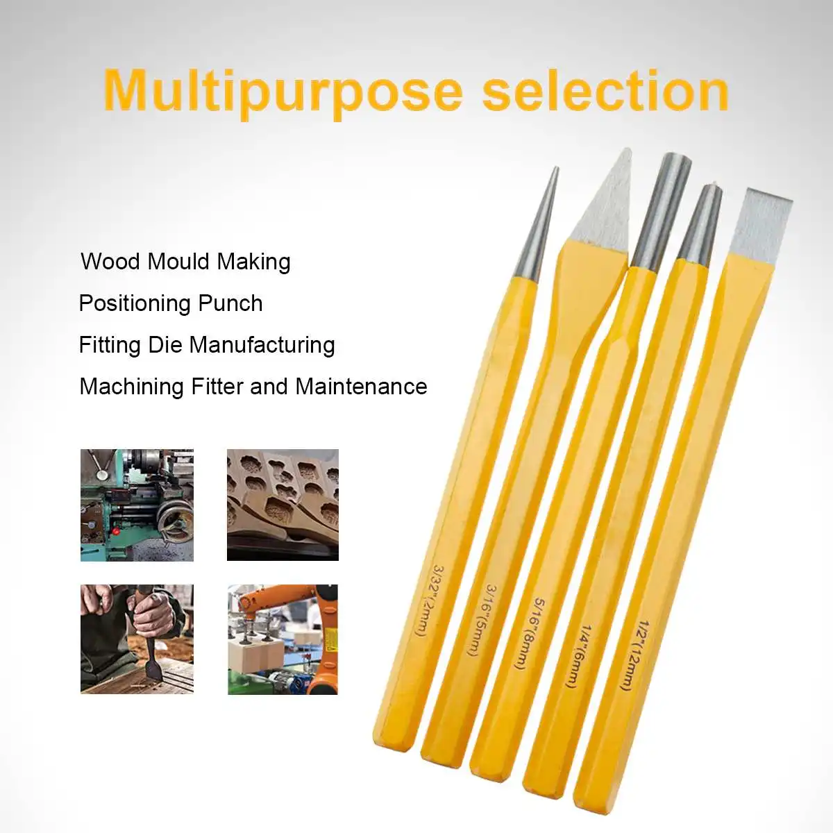 

5Pcs Chisel & Punch Set Gunsmith Drift Pins Woodworking Carving Hand Tools Kit Screw Mark Hole Woodworking Carving DIY Art Craft