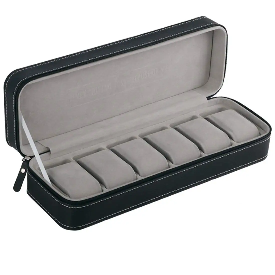 Comprar Caja de reloj con 6 ranuras, caja de viaje portátil con cremallera, caja de almacenamiento de joyería de colector (negro)